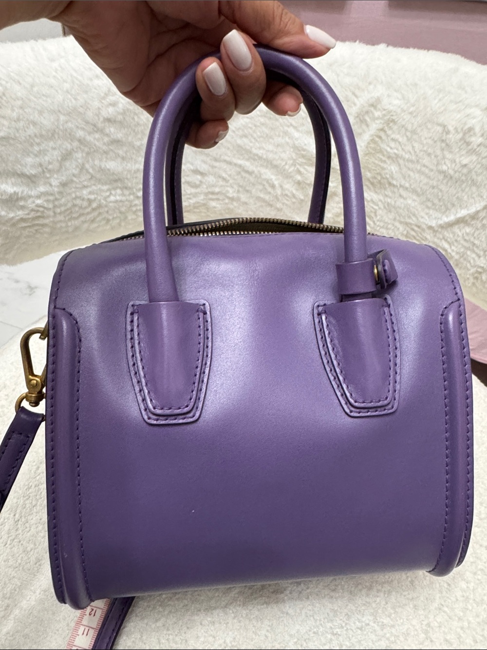 MCM Purple Leather Top-Handle Satchel with Gold Hardware - Picture 15 of 16